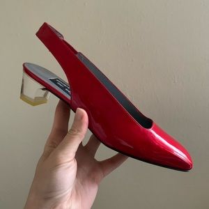 Vintage *new* Stuart Weitzman Red Patent Leather Slingbacks w/Clear Heel sz 6.5